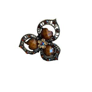 🍒 2/$20 🍒 Large Brown Toned Floral Vintage Fashion Ring Adjustable Size